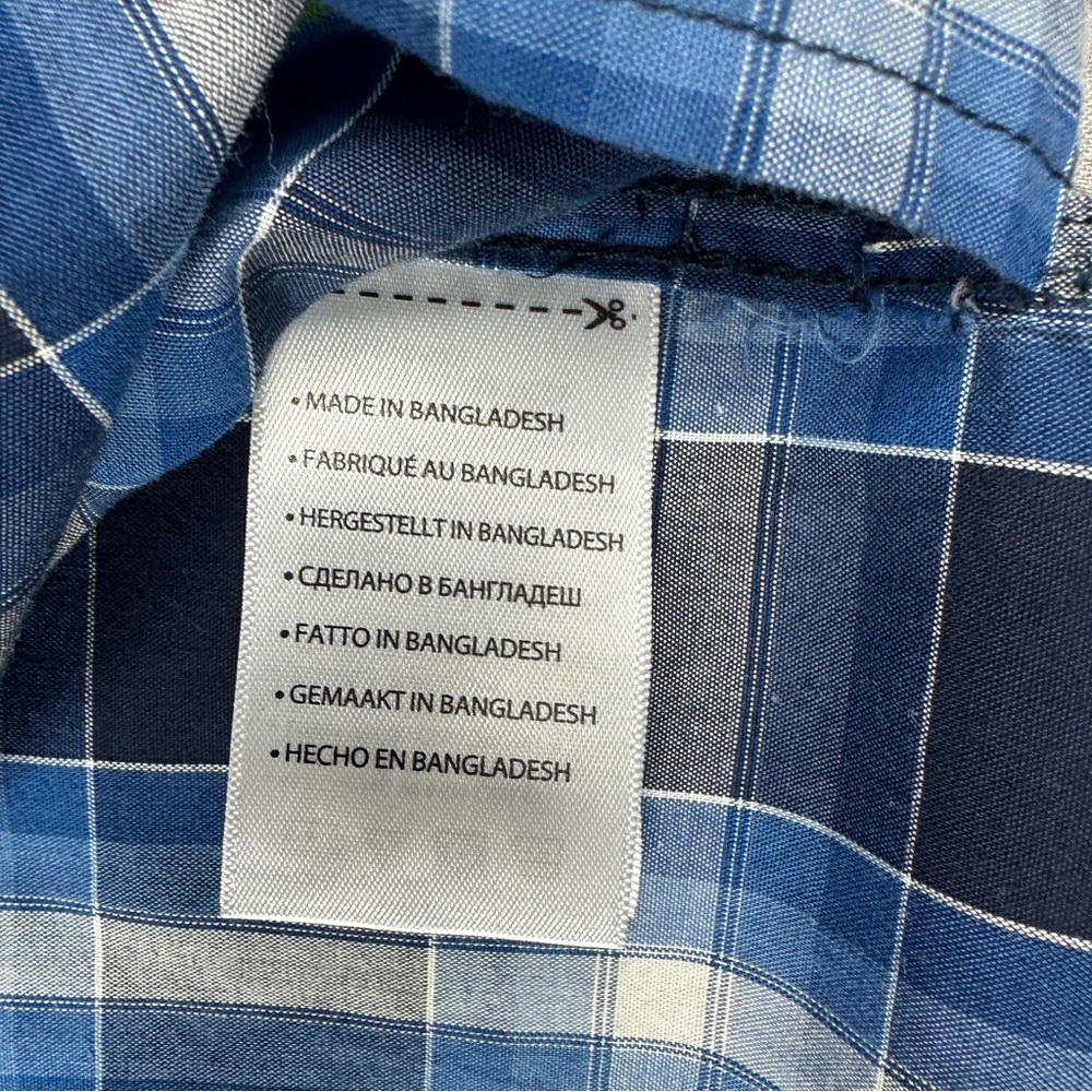 Men's Navy and White Plaid Button Down Shirt Lightweight Short Sleeve - Picture 8 of 9